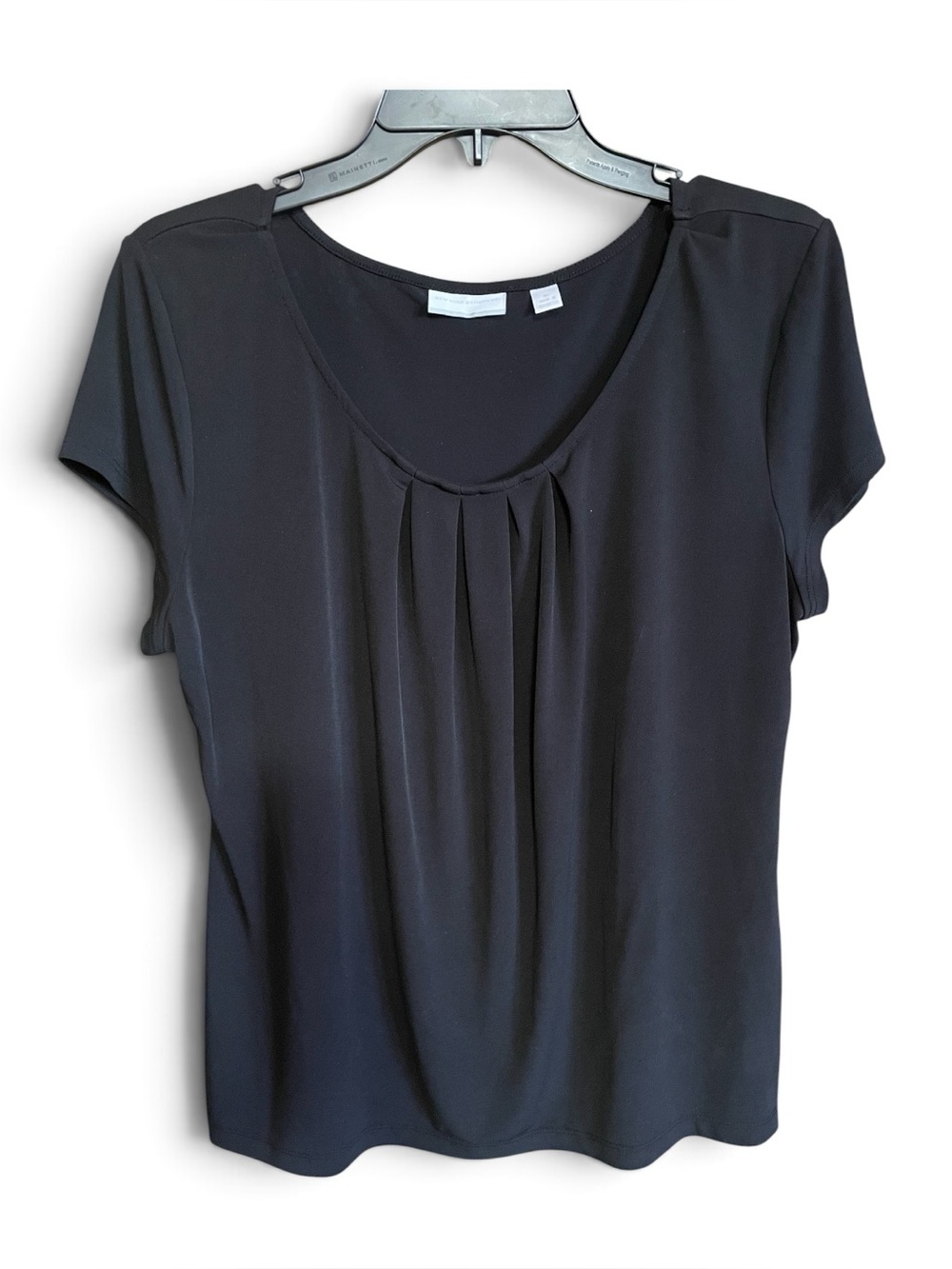 New York & Company Black Pleated Scoop Neck Blouse XL Poly Blend